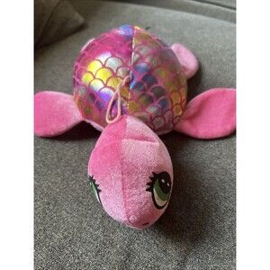 Wild Republic Sea Turtle Plush 14" Pink Green Stuffed Animal K&M Glitter Hearts